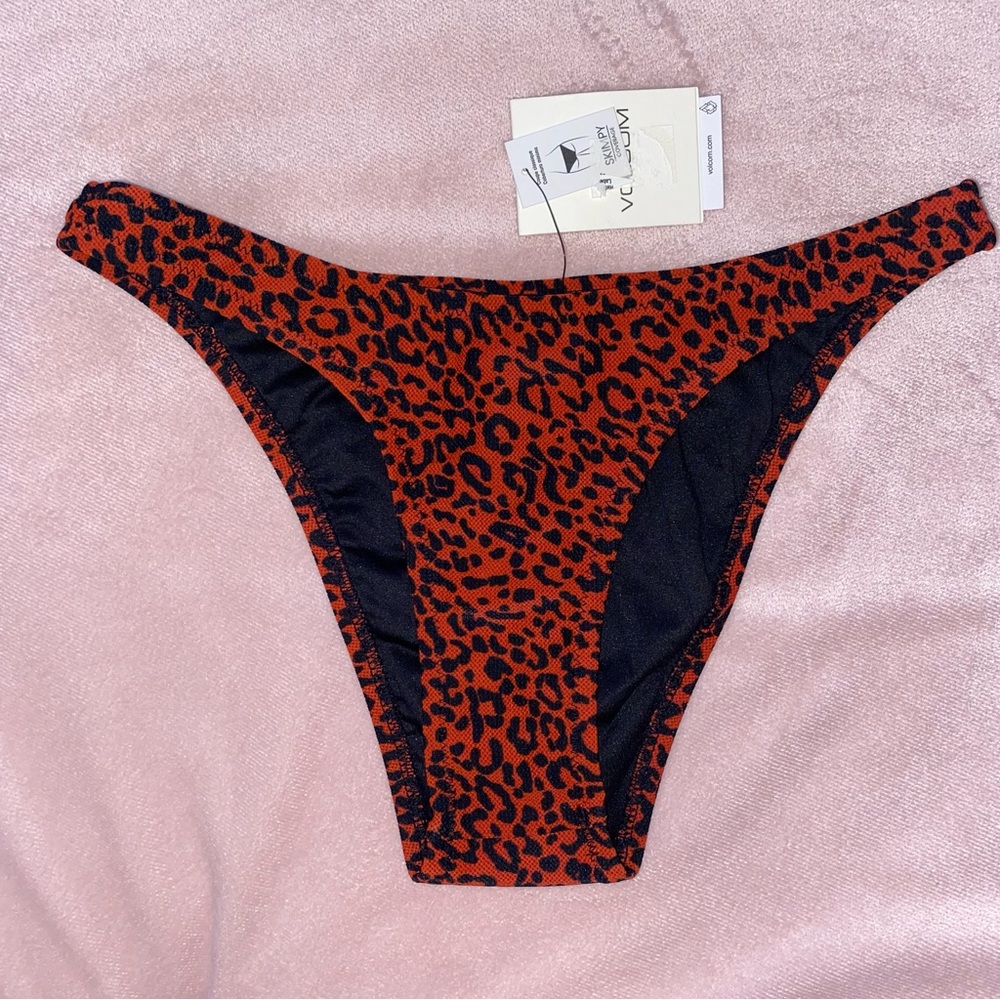 Volcom skimpy cheetah bikini bottoms in burnt red